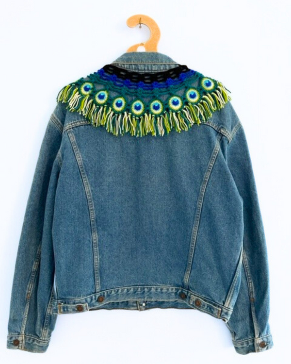Ragyard Vintage LEVI 70's Blue Denim Jacket With Detachable Macrame Peacock Collar