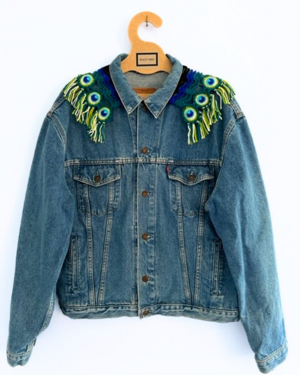 ragyard Vintage LEVI 70's blue denim jacket with detachable macrame peacock collar