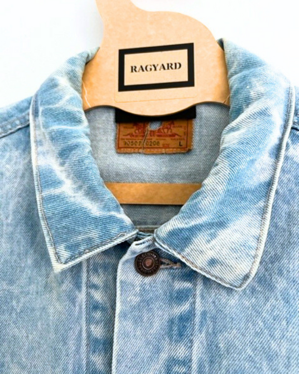 ragyard Vintage LEVI Bleached Denim Jacket With Crystal And Chain Shoulder Embellishment
