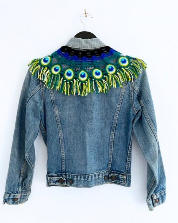 Ragyard Vintage LEVI Denim Jacket With Detachable Macrame Peacock Collar
