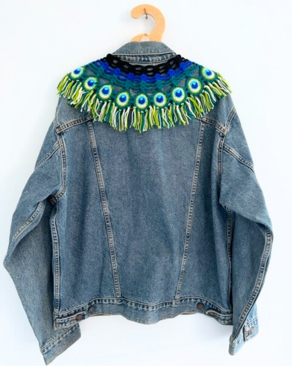 Ragyard Vintage LEVI Denim Jacket With Detachable Macrame Peacock Collar