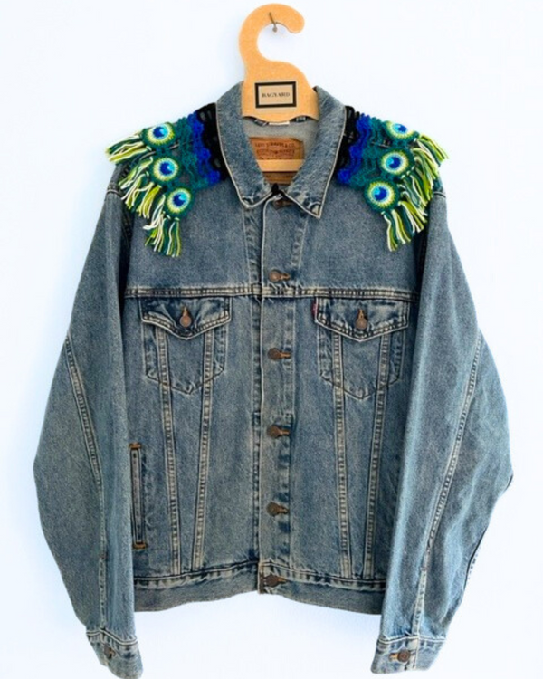 ragyard Vintage LEVI denim jacket with detachable macrame peacock collar ragyard Vintage LEVI denim jacket with detachable macrame peacock collar