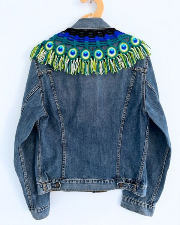 Ragyard Vintage LEVI Slim Fit Denim Jacket With Detachable Macrame Peacock Collar