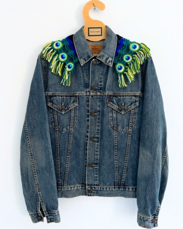 ragyard Vintage LEVI slim fit denim jacket with detachable macrame peacock collar