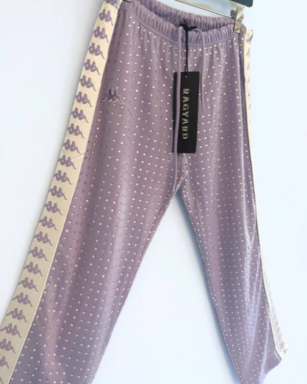Ragyard Vintage Lilac / White Stripe KAPPA Tracksuit Pants With All Over Diamante Studs