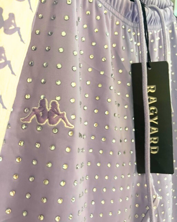 Ragyard Vintage Lilac / White Stripe KAPPA Tracksuit Pants With All Over Diamante Studs