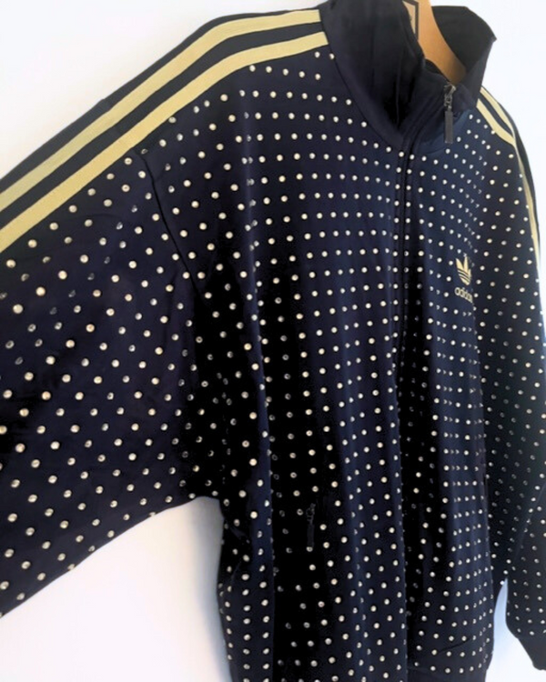 Ragyard Vintage Navy ADIDAS Track-top With All Over Diamante Studs