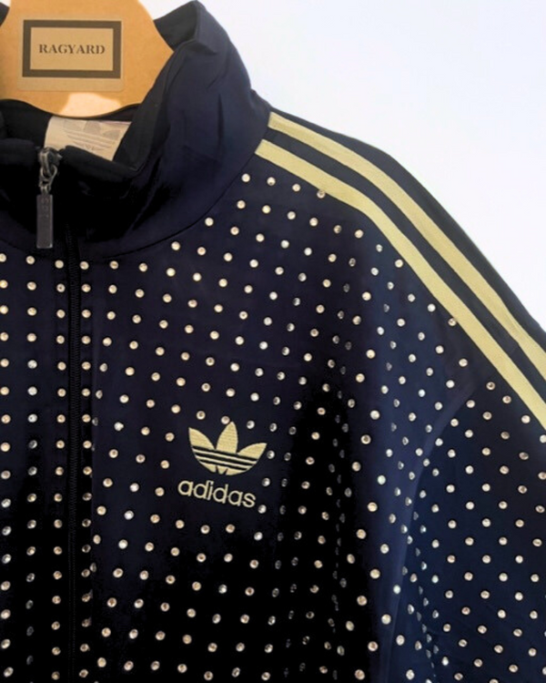 Ragyard Vintage Navy ADIDAS Track-top With All Over Diamante Studs