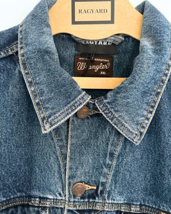 Ragyard Vintage WRANGLER Dark Blue Denim Jacket With Psychedelic Peacock Sleeve Embellishment