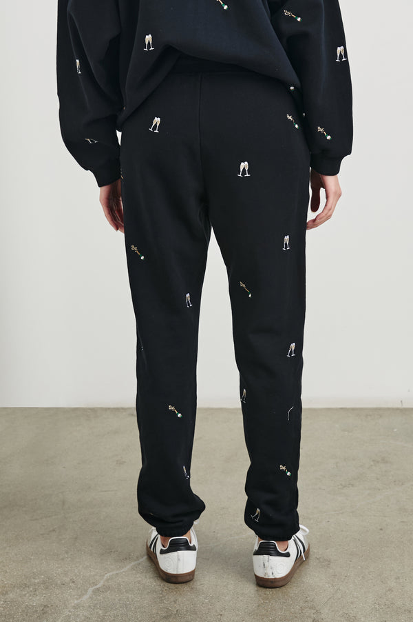 Rails Kingston Sweatpant Black Champagne Embroidery