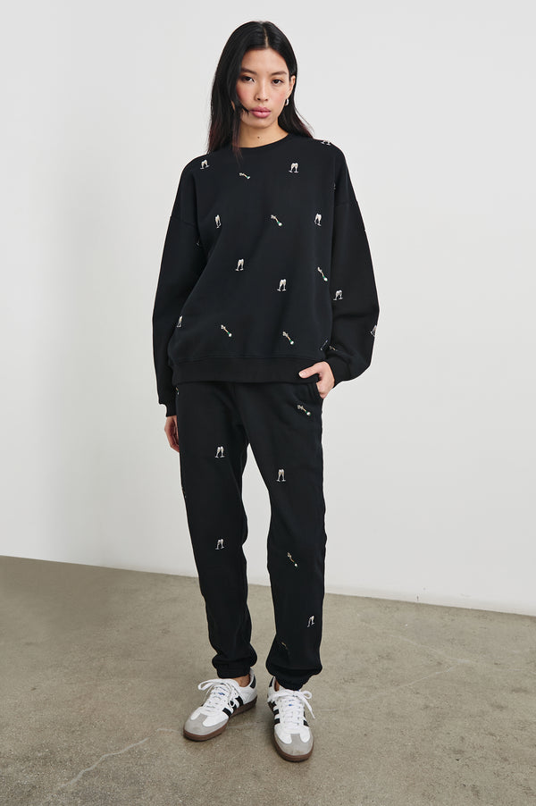 Rails Kingston Sweatpant Black Champagne Embroidery