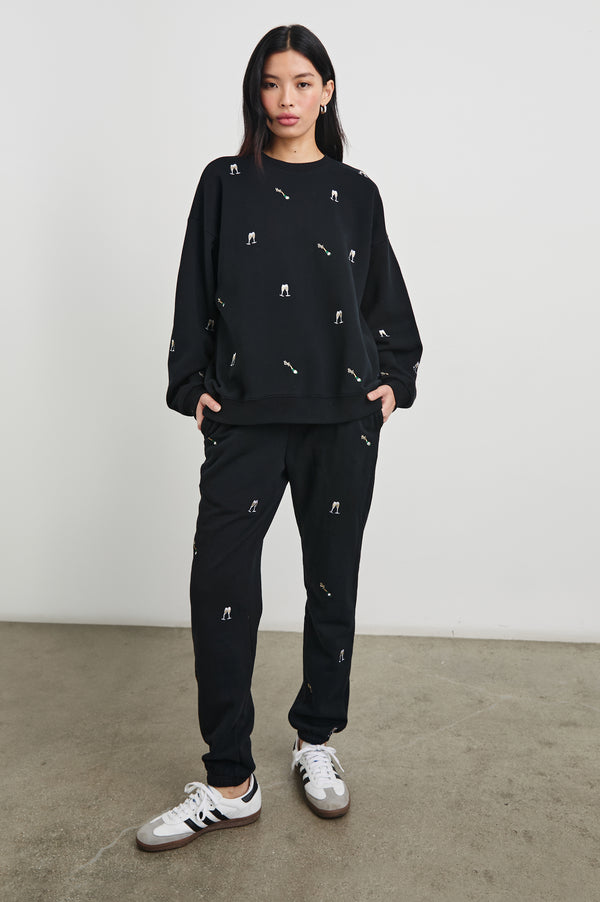 Rails Kingston Sweatpant Black Champagne Embroidery