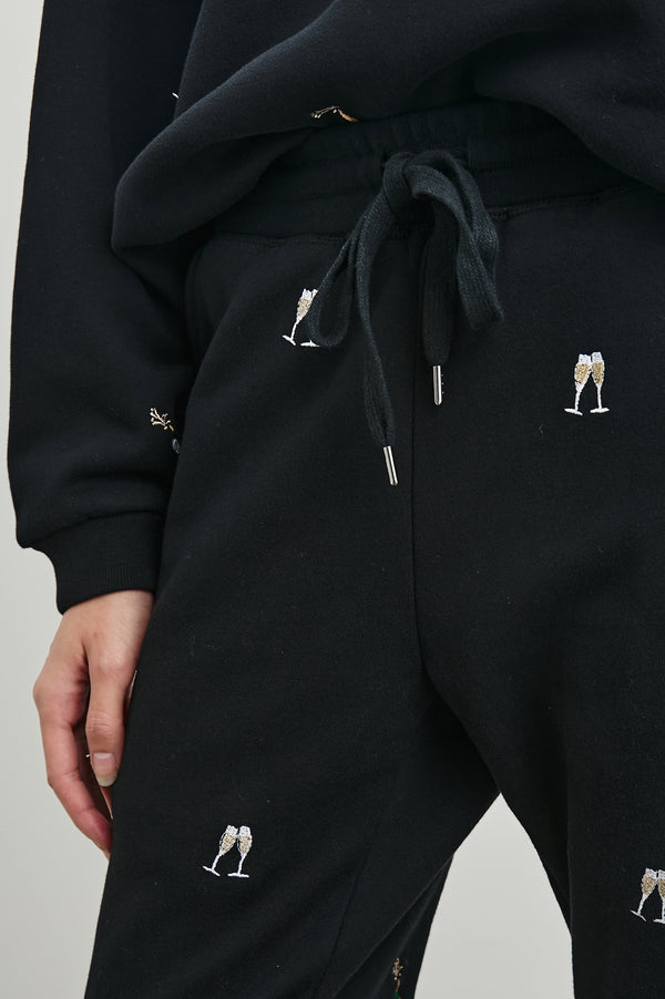 rails Kingston sweatpant Black Champagne Embroidery