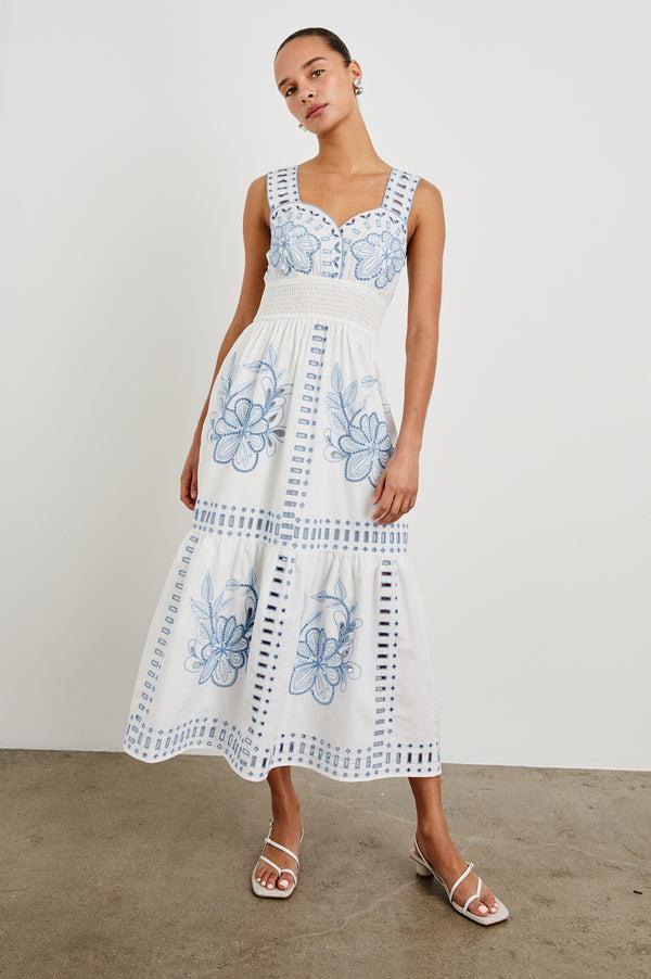 Rails Fawn Dress White Blue Embroidery