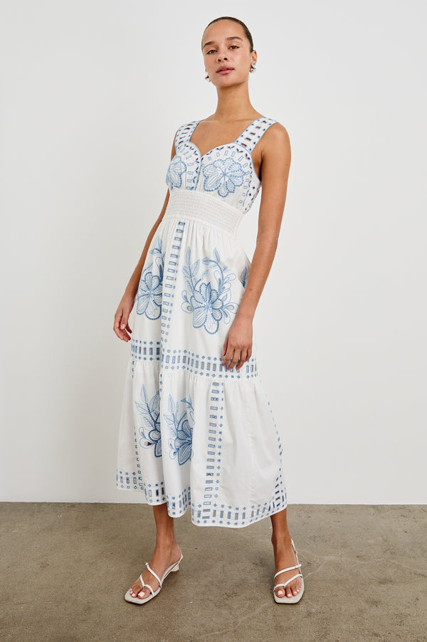 Rails Fawn Dress White Blue Embroidery