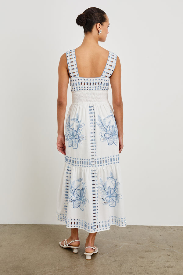 Rails Fawn Dress White Blue Embroidery