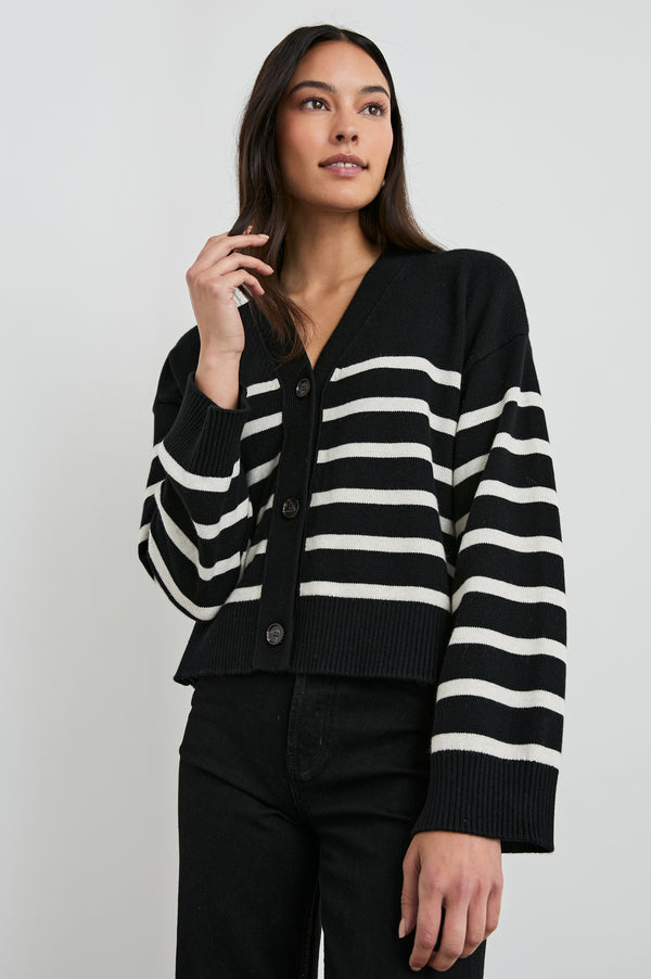 Rails Geneva Cardigan Black Oatmeal Stripe