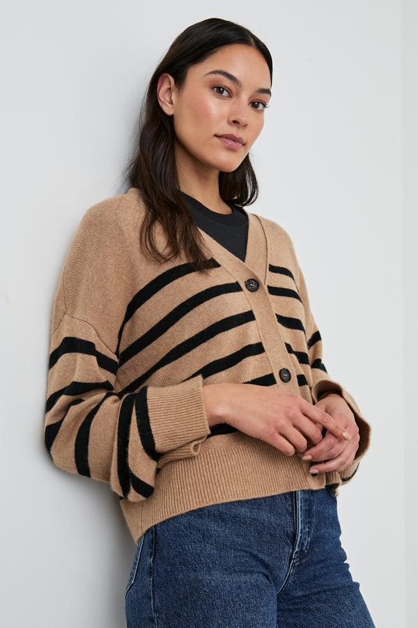 Rails Geneva Cardigan Camel Black Stripe
