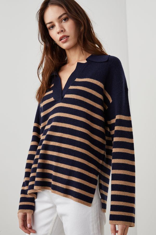 Rails Harris Sweater Camel Navy Stripe
