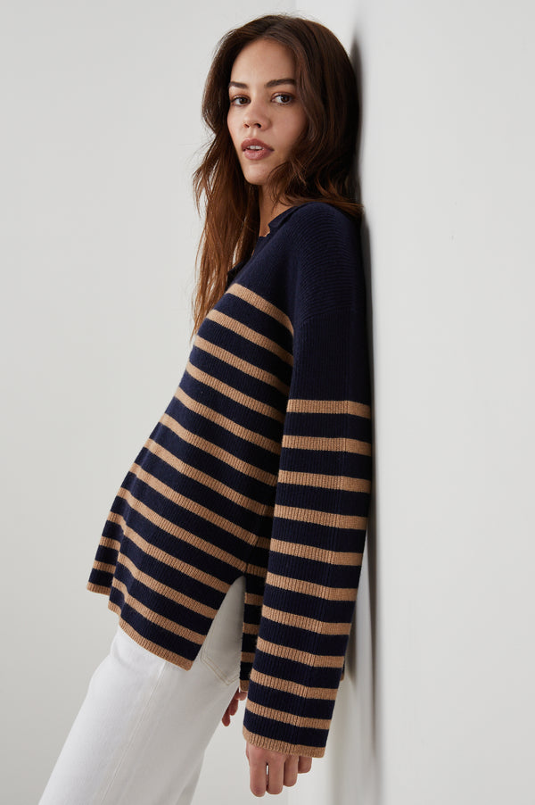 Rails Harris Sweater Camel Navy Stripe