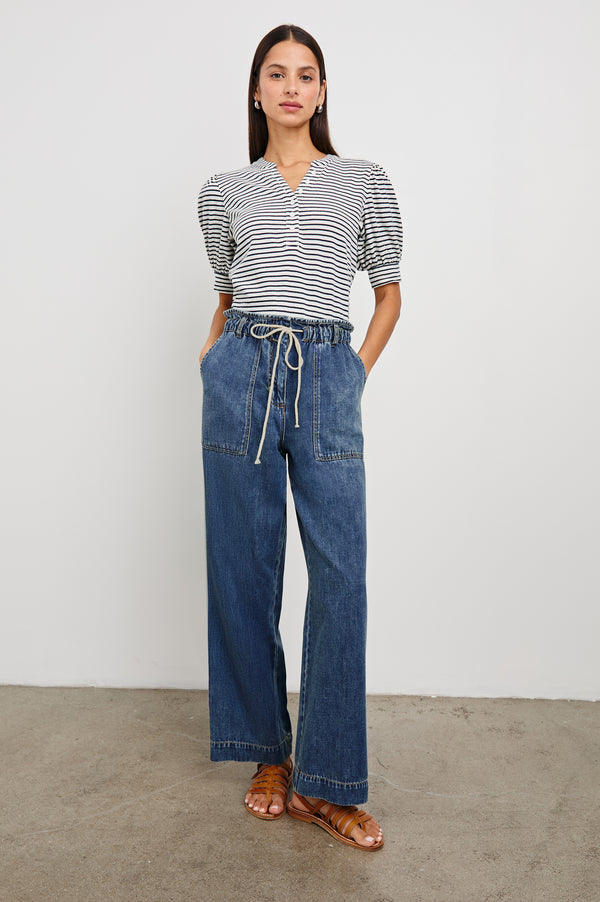 Rails Jewel Top Ivory Navy Micro Stripe