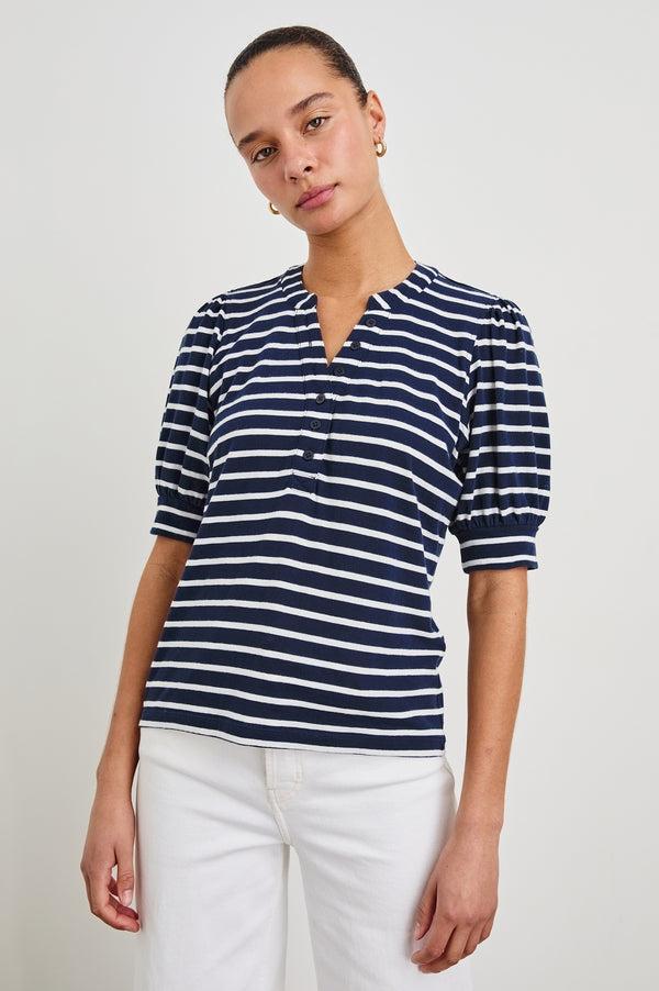 Rails Jewel Top Navy Ivory Stripe
