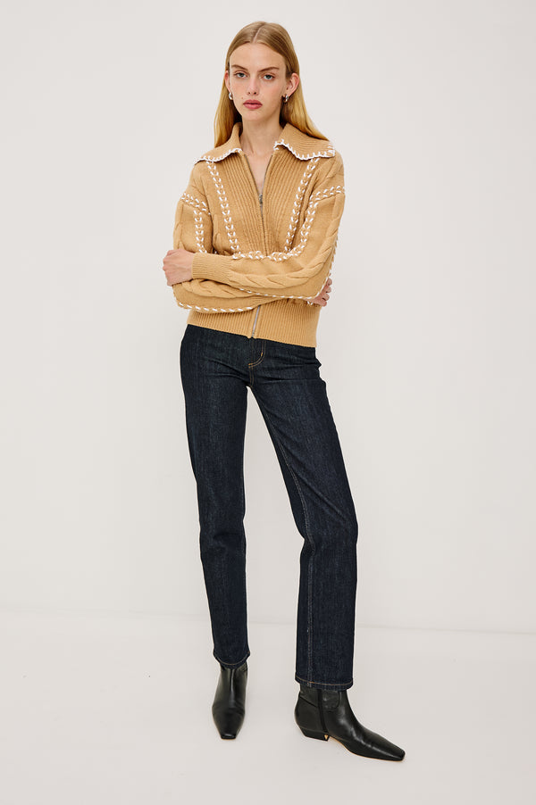 Rails Lune Sweater Camel Ivory Blanket Stitch