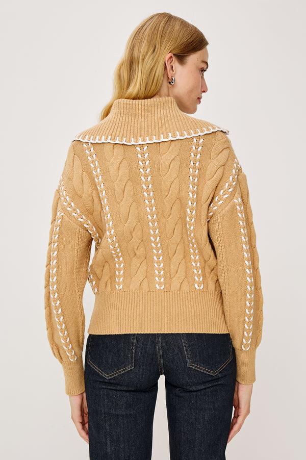 Rails Lune Sweater Camel Ivory Blanket Stitch