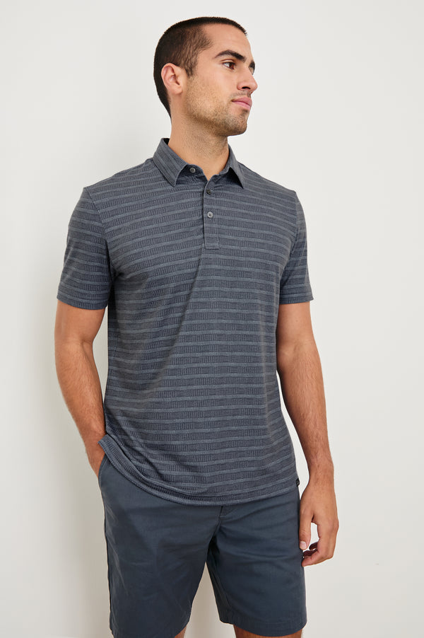 Rails Merced Golf Polo Shirt Sashiko Border Black