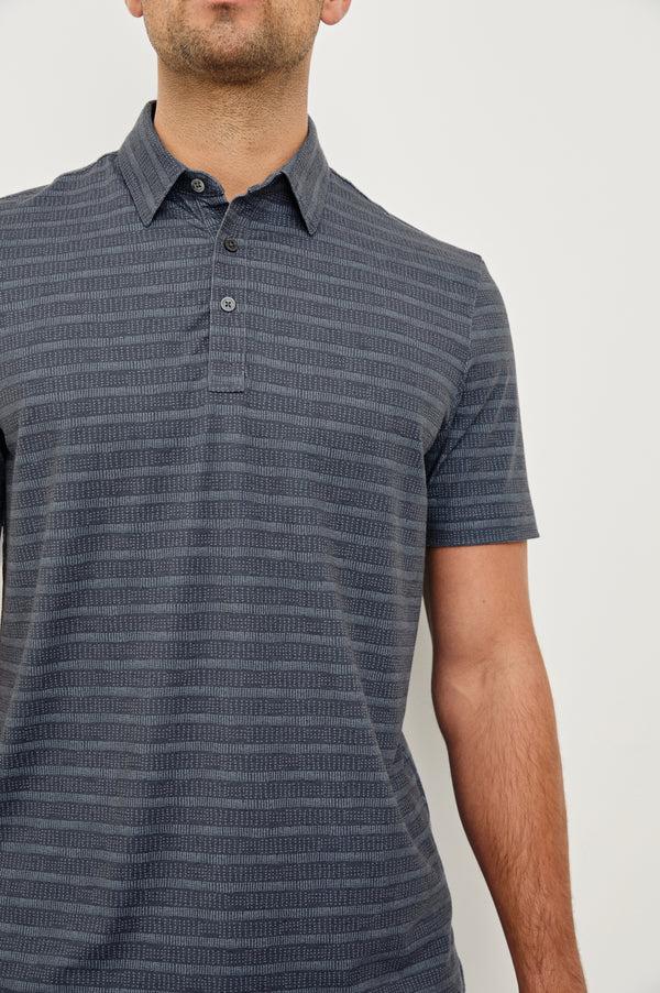 rails Merced golf polo shirt Sashiko Border Black
