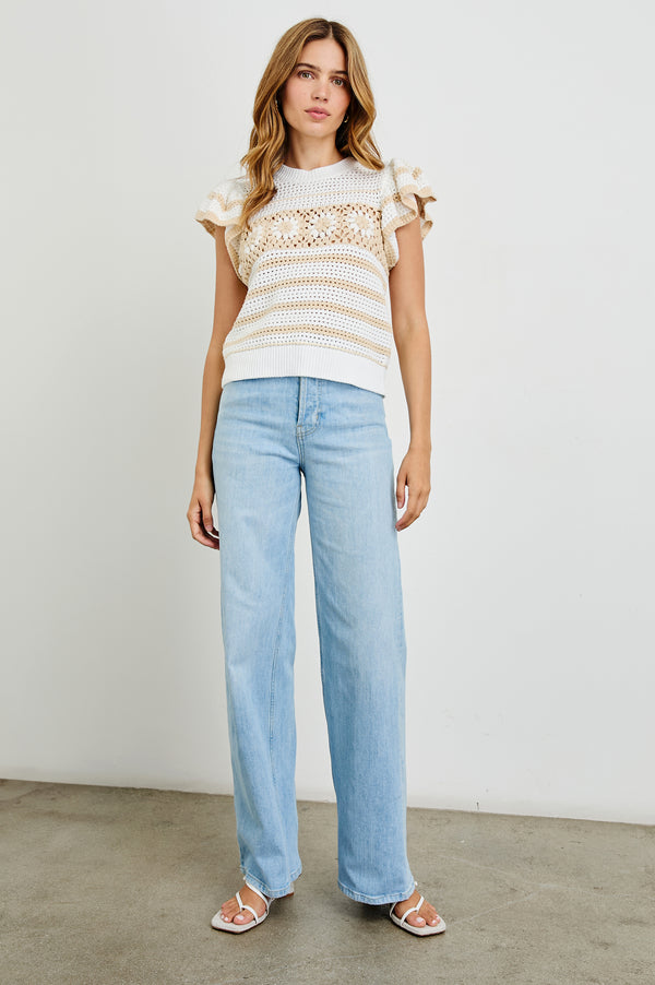 Rails Penelope Top Ivory Oat Crochet Stripe