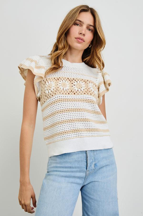 Rails Penelope Top Ivory Oat Crochet Stripe