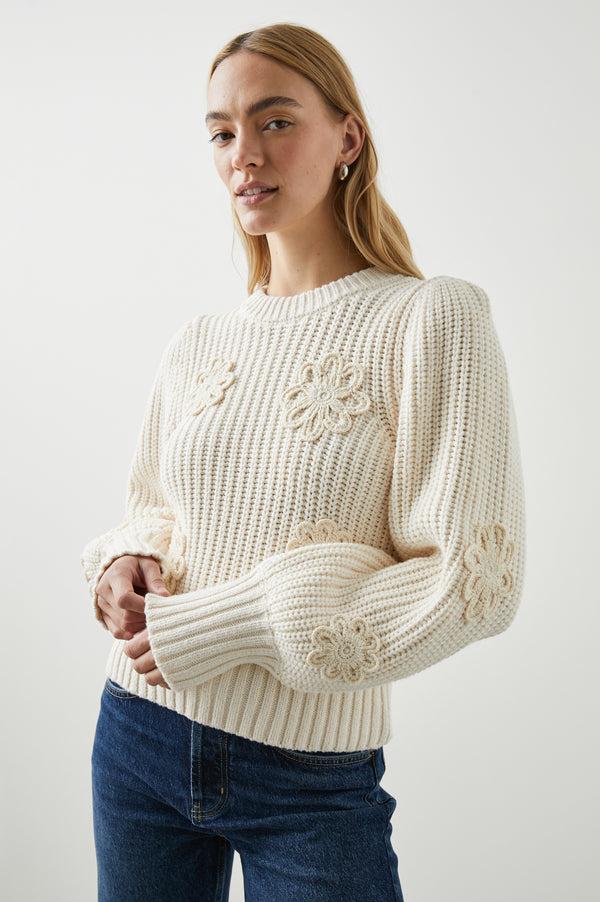 Rails Romy Sweater Ivory Crochet Daisies