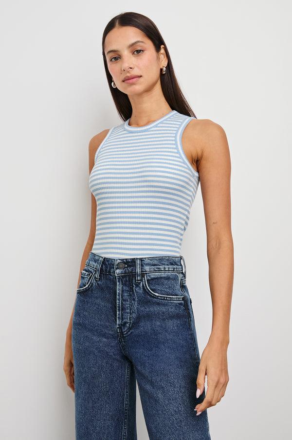 Rails The Racer Tank Chambray Blue Stripe