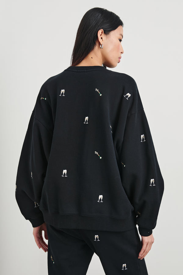 Rails The Varsity Sweatshirt Black Champagne Embroidery