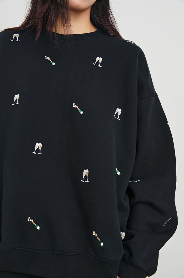 rails The varsity sweatshirt Black Champagne Embroidery
