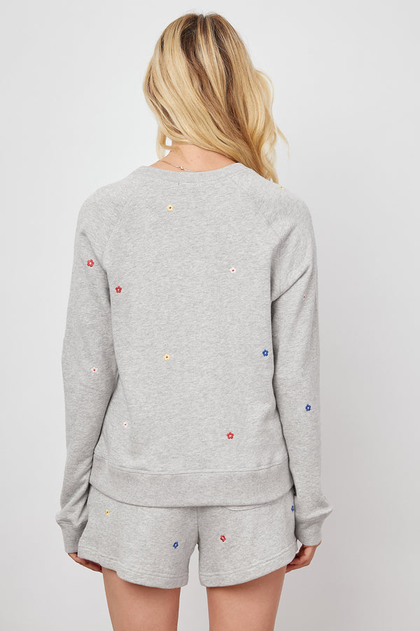 Rails Theo Sweatshirt Heather Grey Daisies Embroidery