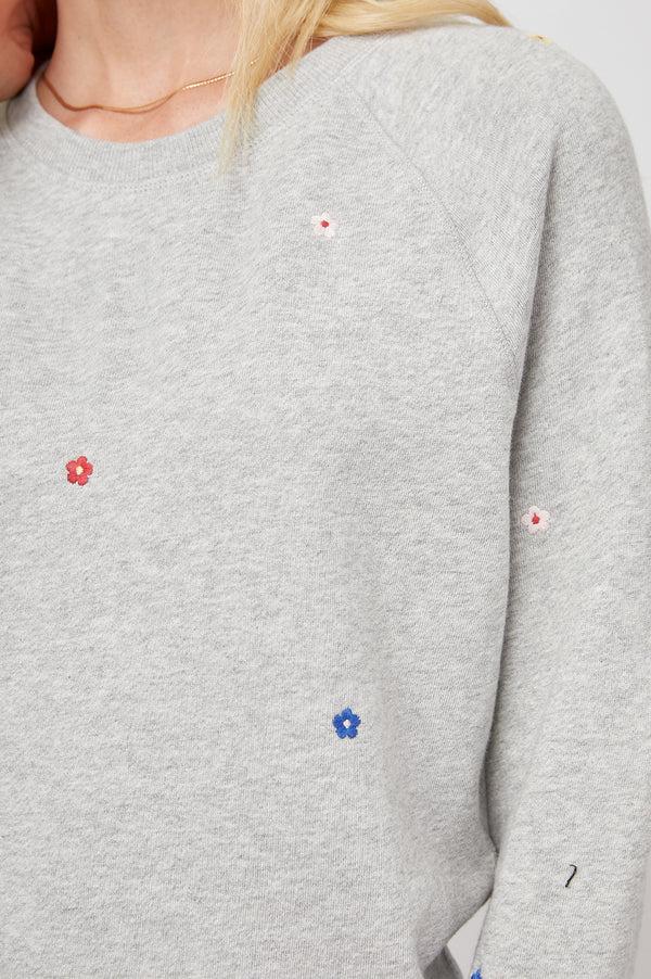 rails Theo sweatshirt Heather Grey Daisies Embroidery