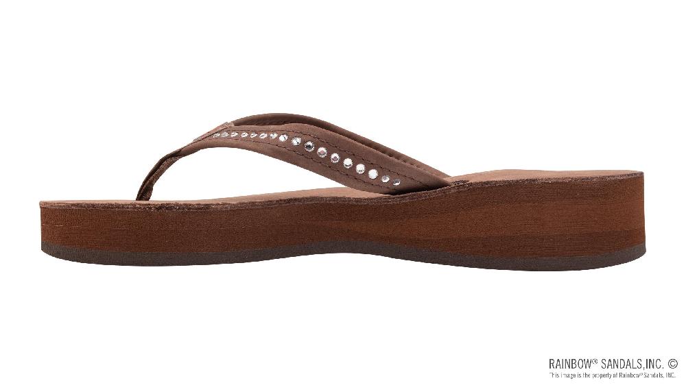 Rainbow Sandals Four Layer Leather Wedge - 3/4" Strap With Swarovski® Crystals