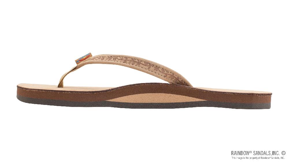 Rainbow Sandals Las Flores - Single Layer Premier Leather With A Floral 1/2" Narrow Strap