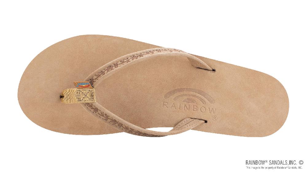 Rainbow Sandals Las Flores - Single Layer Premier Leather With A Floral 1/2" Narrow Strap