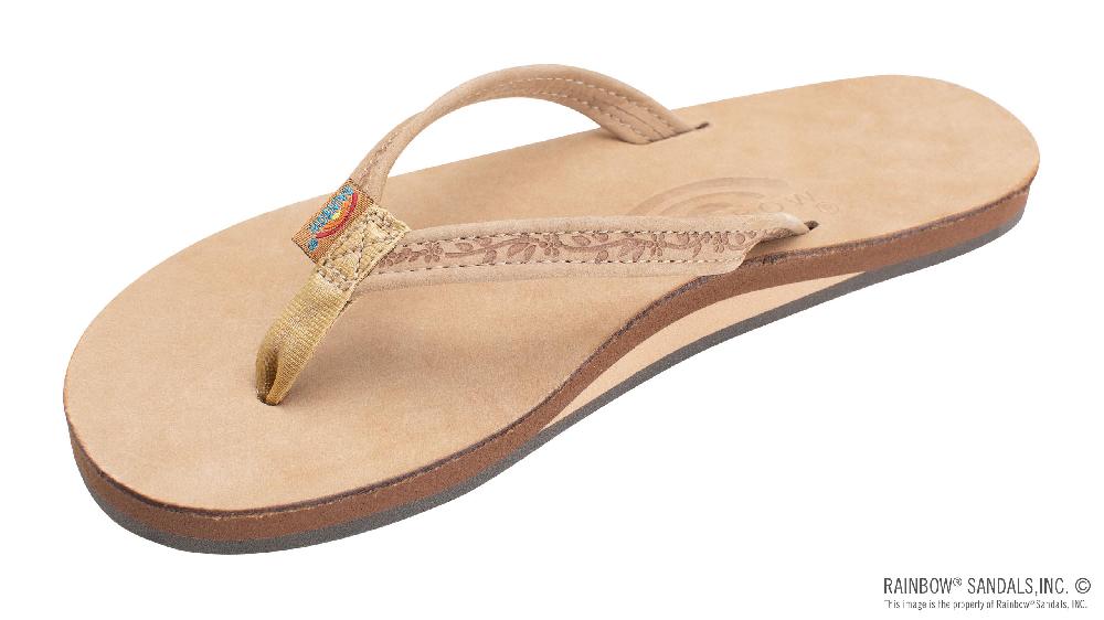 rainbow sandals Las Flores - Single Layer Premier Leather with a Floral 1/2" Narrow Strap