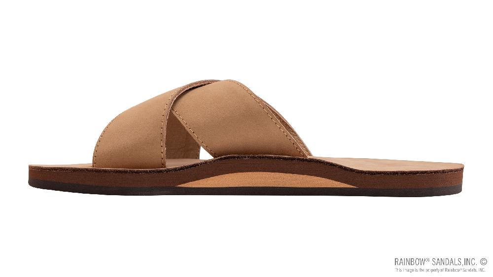 rainbow Sandals Premier Leather Single Layer Arch Cross Strap Flat Stitch