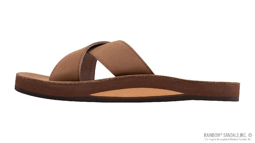 Rainbow Sandals Premier Leather Top Sole Single Layer Arch Cross Strap Flat Stitch Slide