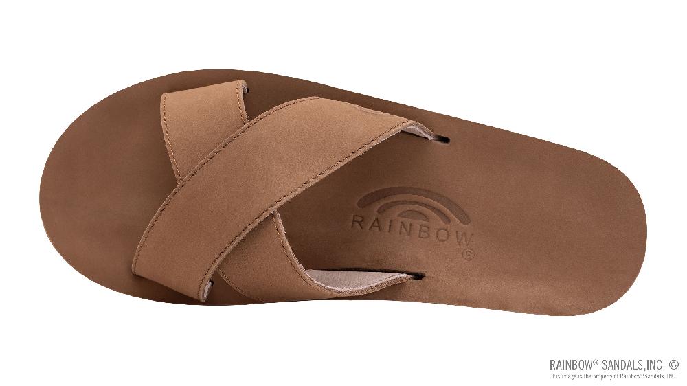 Rainbow Sandals Premier Leather Top Sole Single Layer Arch Cross Strap Flat Stitch Slide