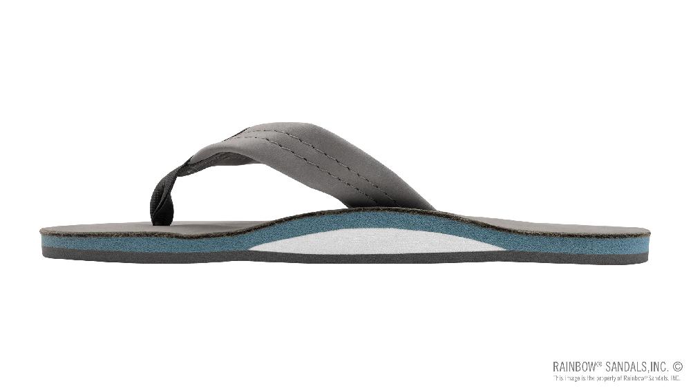 Rainbow Sandals Signature Series - Men's Single Layer Premier Grey Leather Lt Blue Midsole