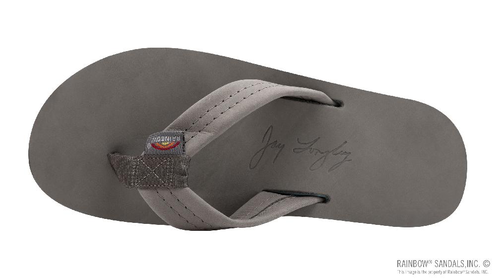 Rainbow Sandals Signature Series - Men's Single Layer Premier Grey Leather Lt Blue Midsole
