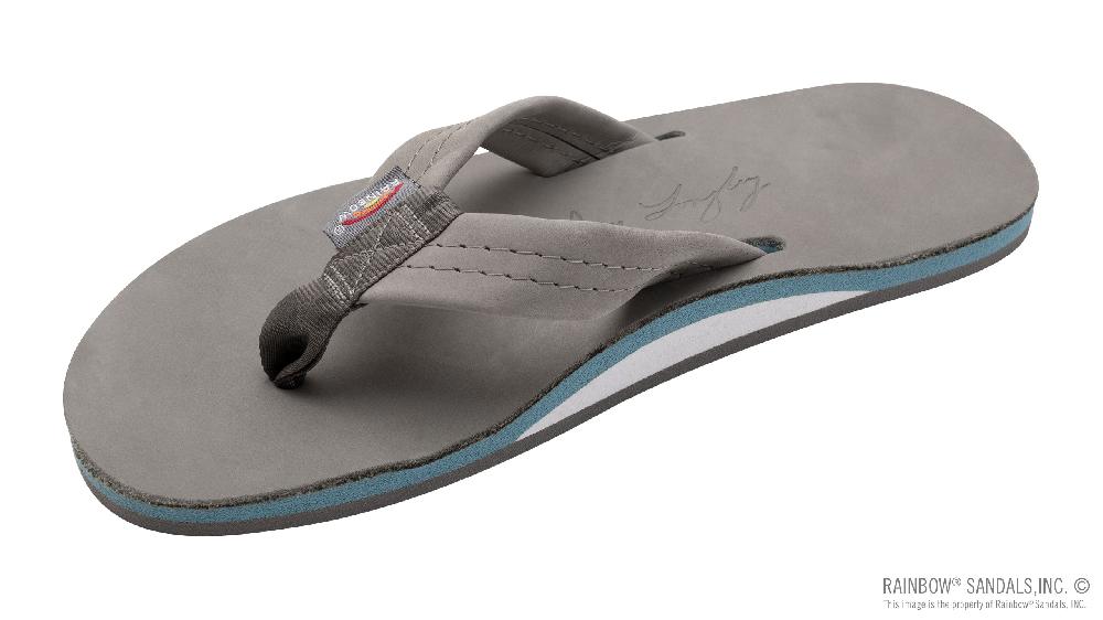 rainbow sandals Signature Series - Men's Single Layer Premier Grey Leather Lt Blue Midsole