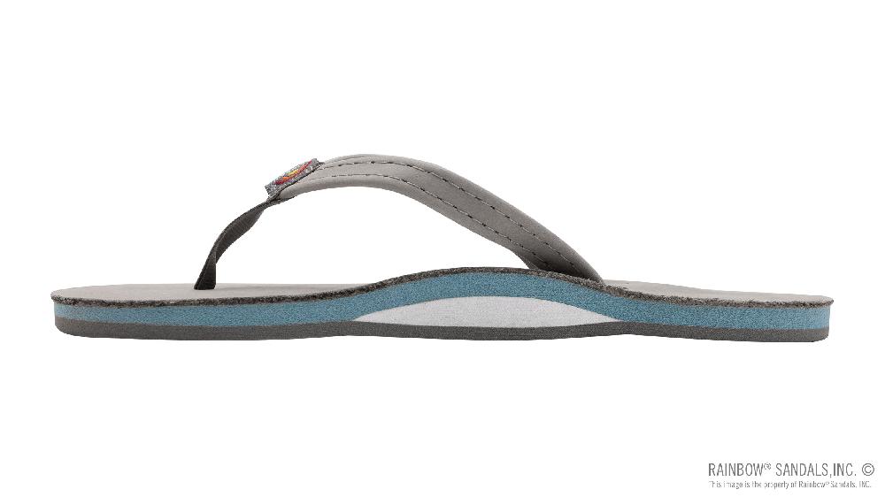 Rainbow Sandals Signature Series - Women's Single Layer Premier Grey Leather Lt. Blue Midsole 1/2" Narrow Strap