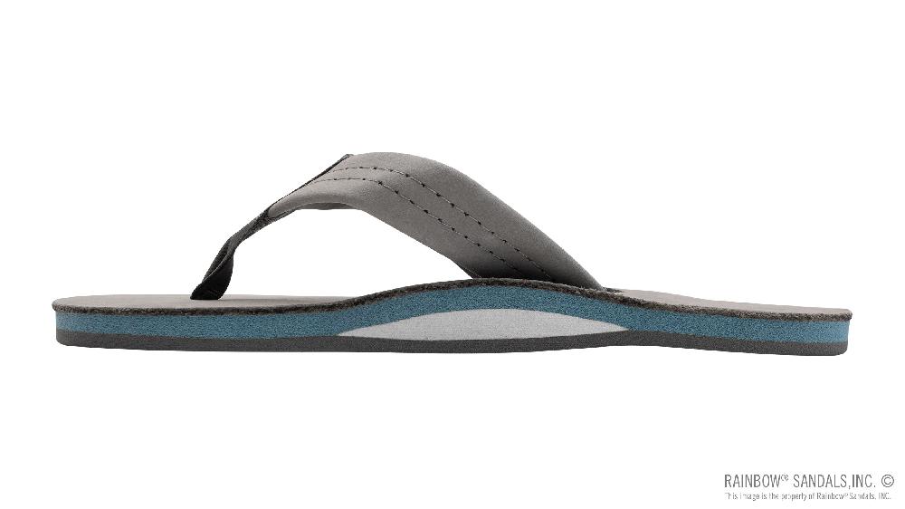 Rainbow Sandals Signature Series - Women's Single Layer Premier Grey Leather Lt. Blue Midsole 1" Wide Strap